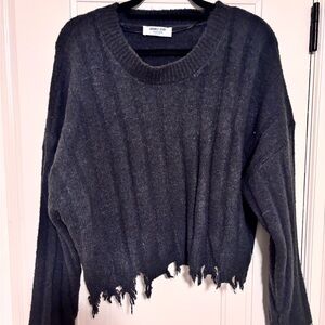 Double Zero Navy Blue Distressed Crewneck Sweater